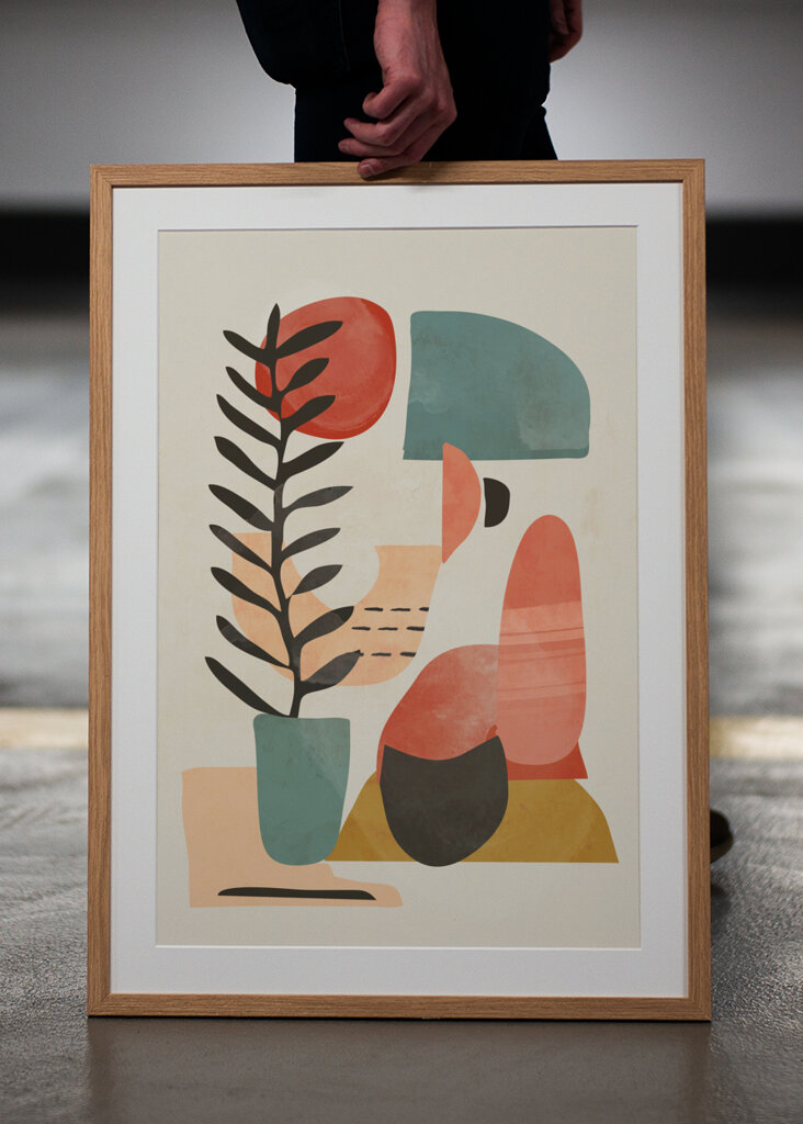 Geometric Shapes And A Stylized Plant,