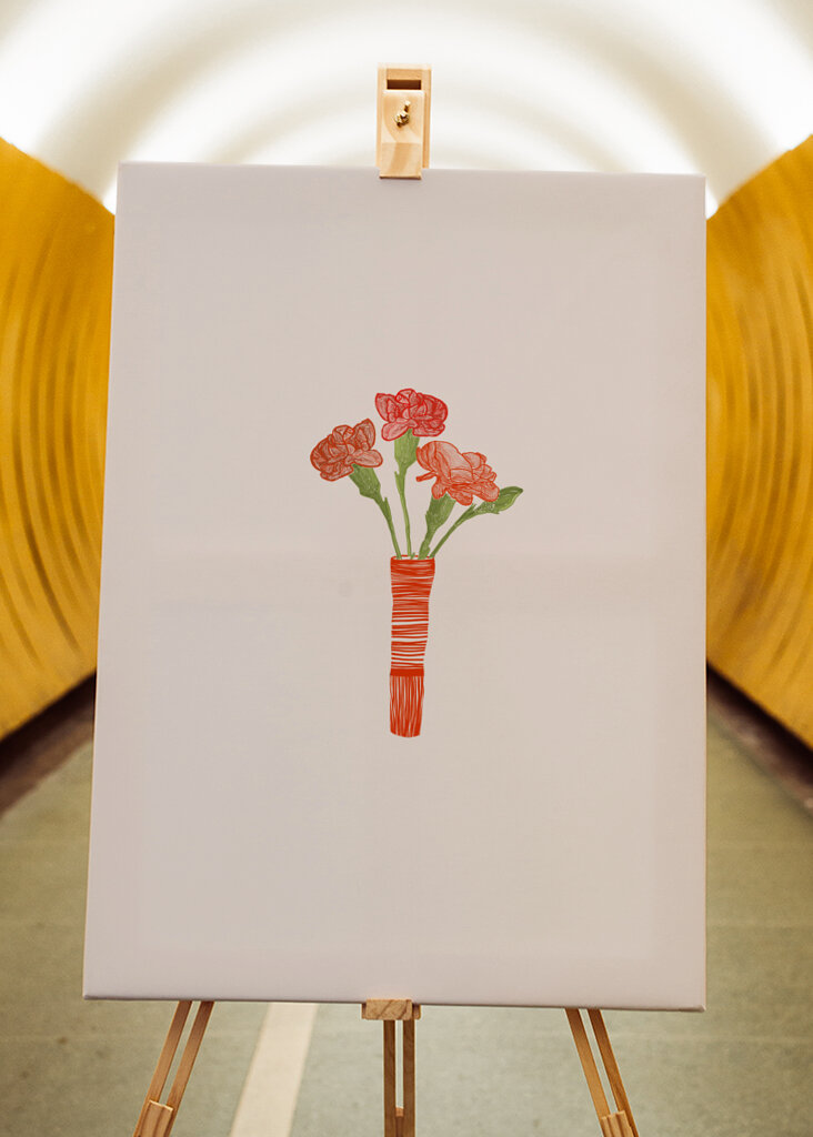 Red Carnations In Red Vase