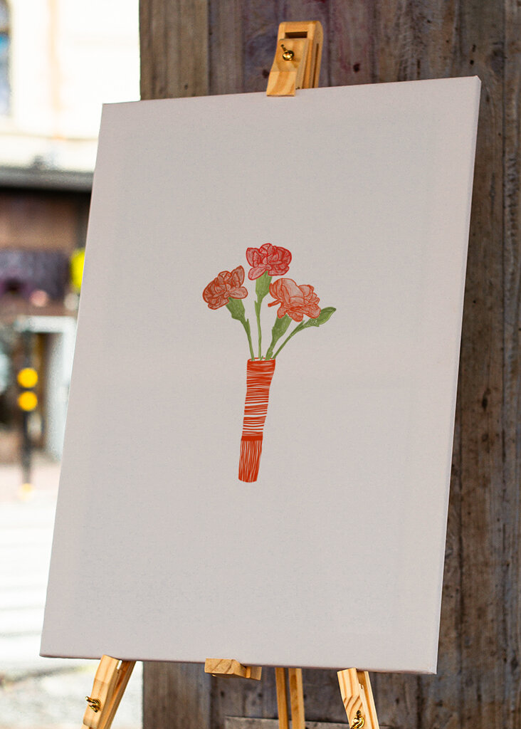 Red Carnations In Red Vase