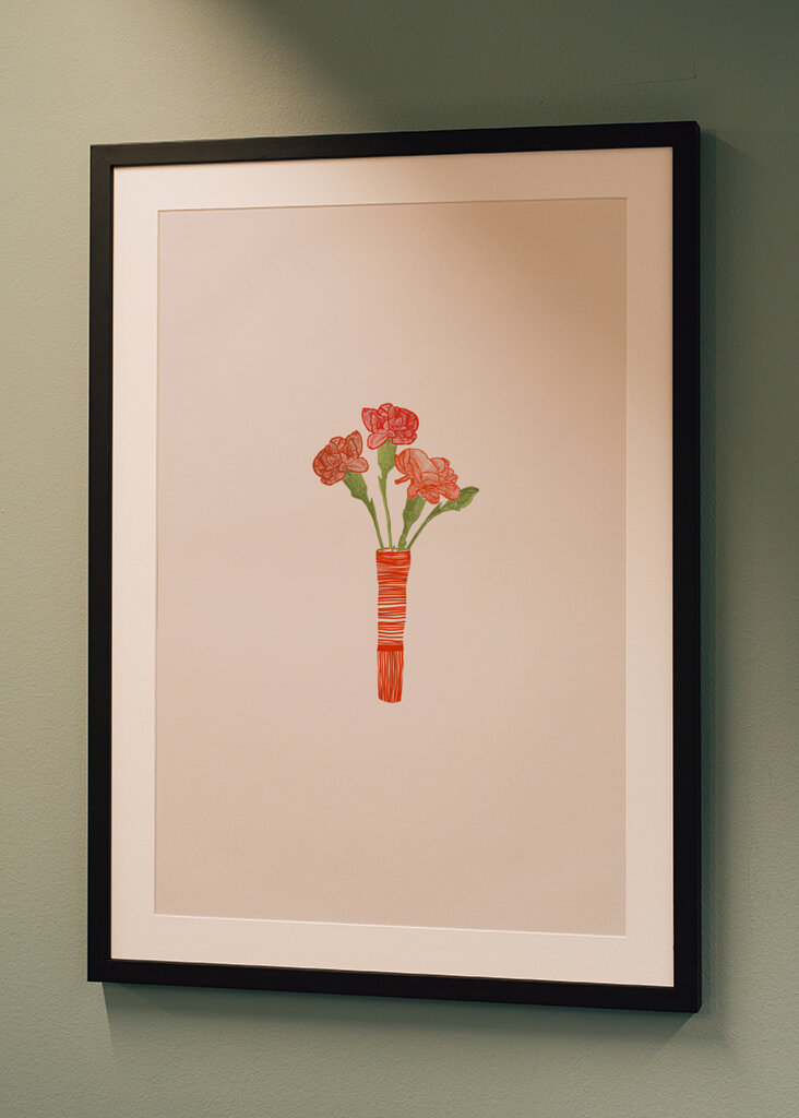 Red Carnations In Red Vase