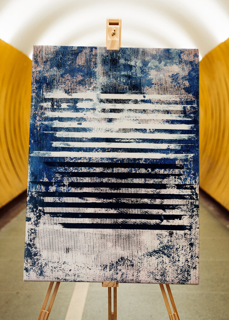 Horizontal Lines in Blue and White with Textured Patterns