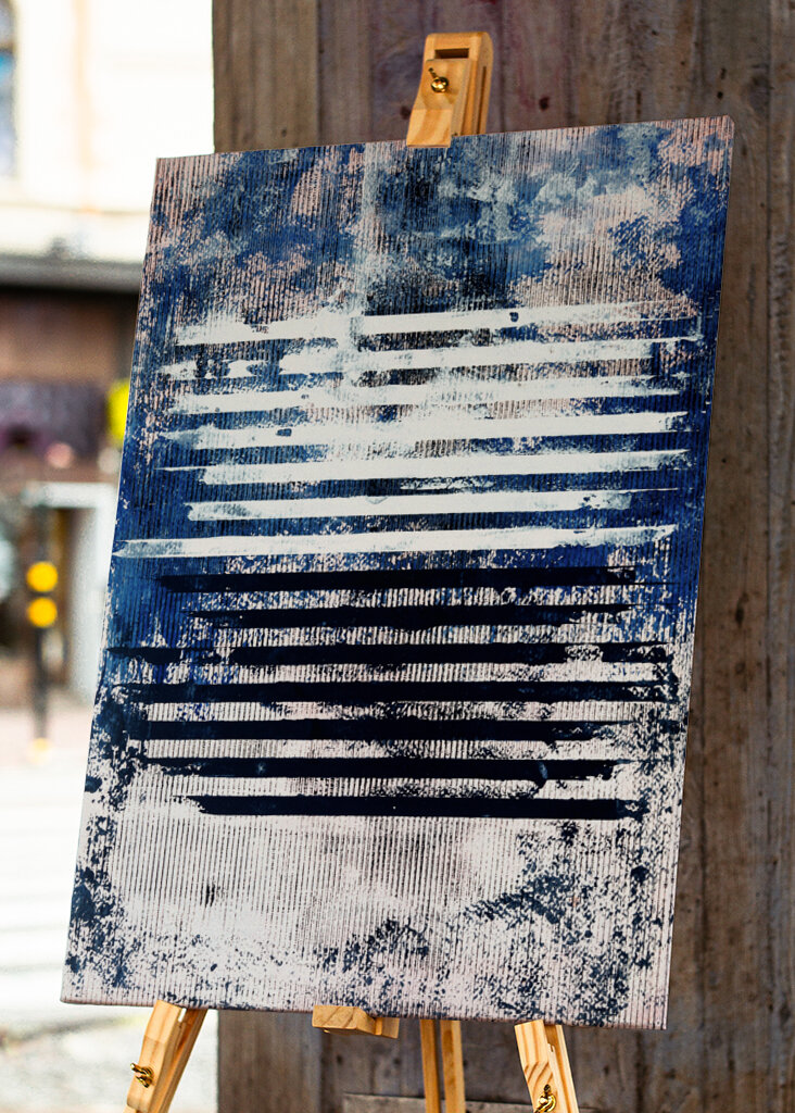 Horizontal Lines in Blue and White with Textured Patterns