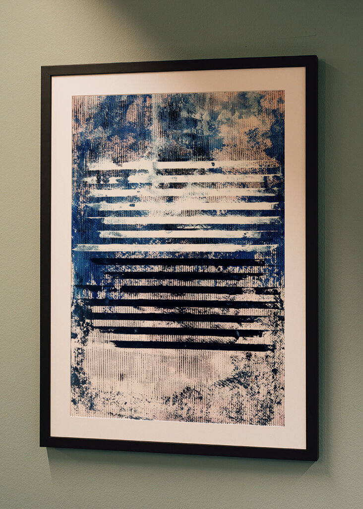Horizontal Lines in Blue and White with Textured Patterns