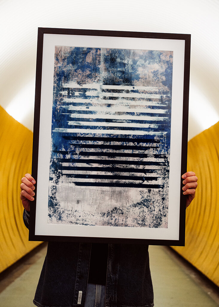 Horizontal Lines in Blue and White with Textured Patterns