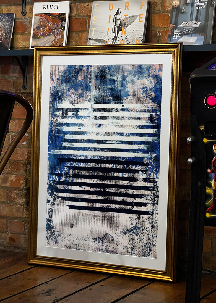 Horizontal Lines in Blue and White with Textured Patterns