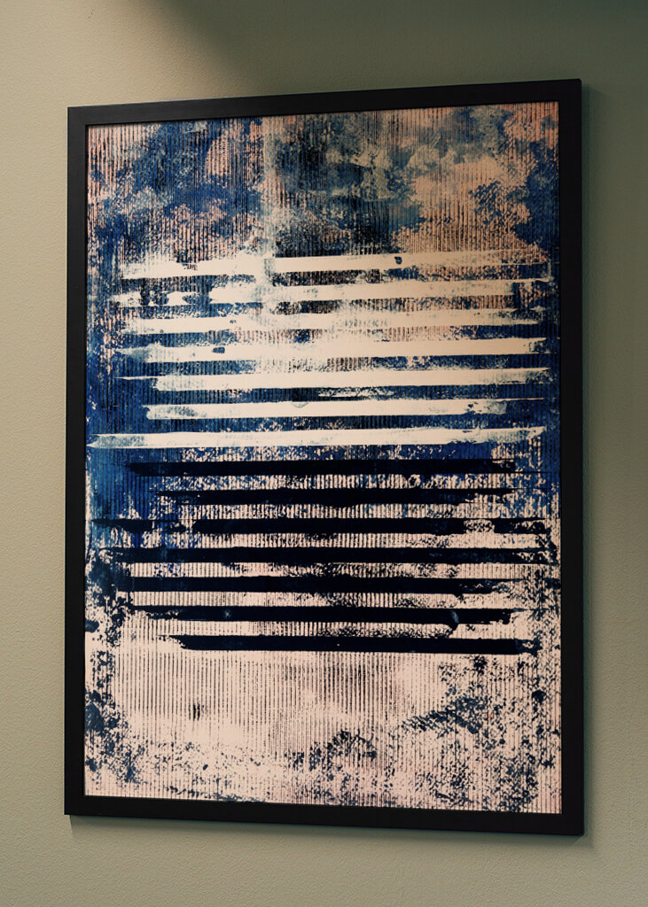 Horizontal Lines in Blue and White with Textured Patterns