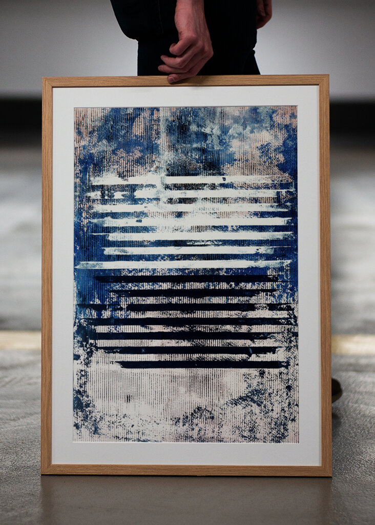 Horizontal Lines in Blue and White with Textured Patterns