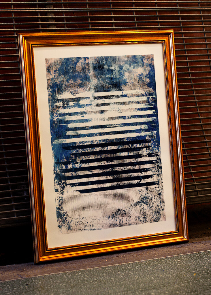 Horizontal Lines in Blue and White with Textured Patterns