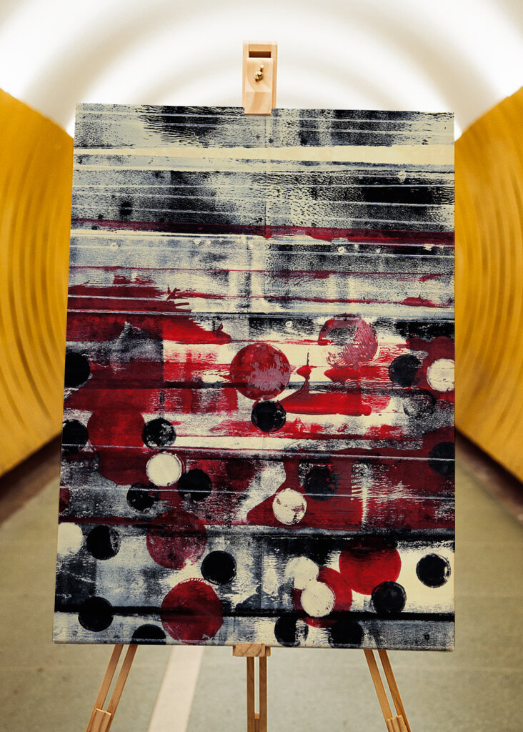 Bold Red Black and White Circular Designs