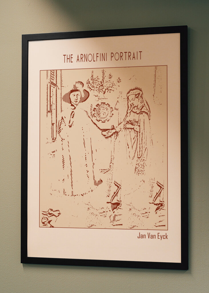 Line Art Minimalist – the Arnolfini Portrait  – Jan Van Eyck 1434 – Classic Painting