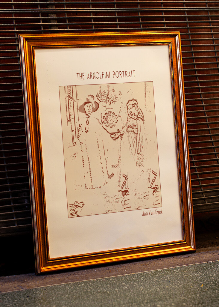 Line Art Minimalist – the Arnolfini Portrait  – Jan Van Eyck 1434 – Classic Painting