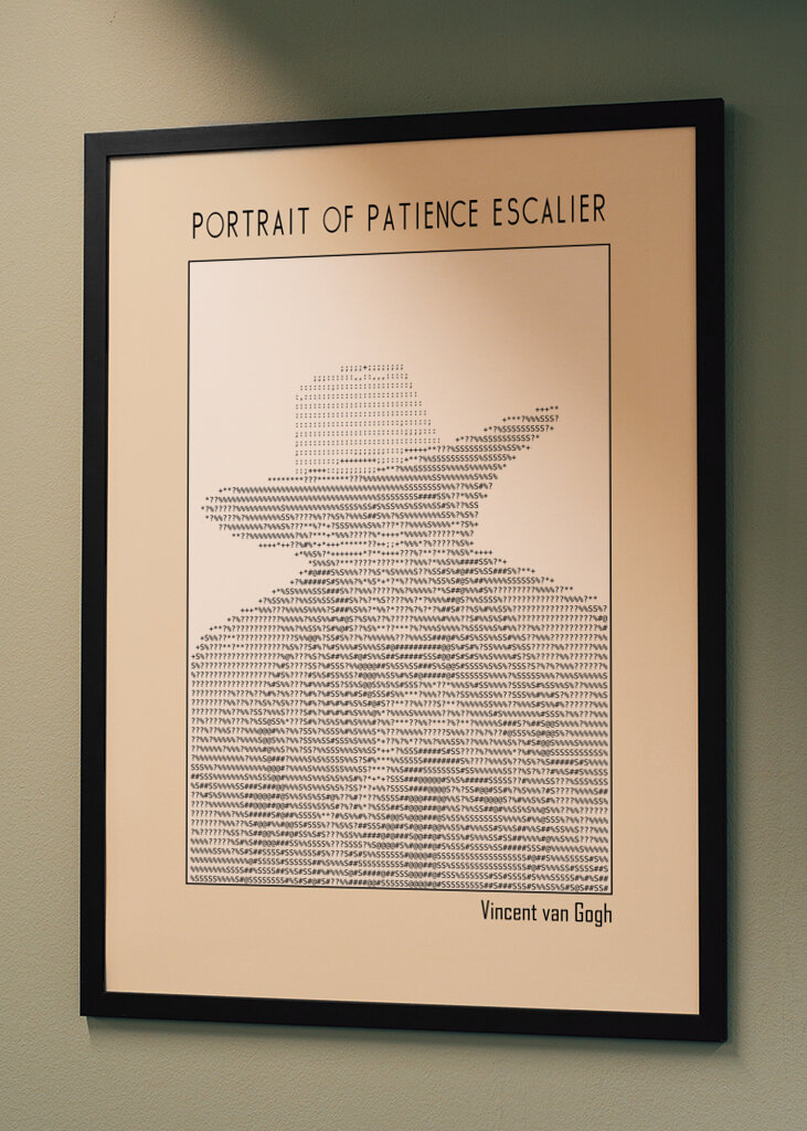 Ascii Art Minimalist – Portrait of Patience Escalier   Vincent Van Gogh – Classic Painting