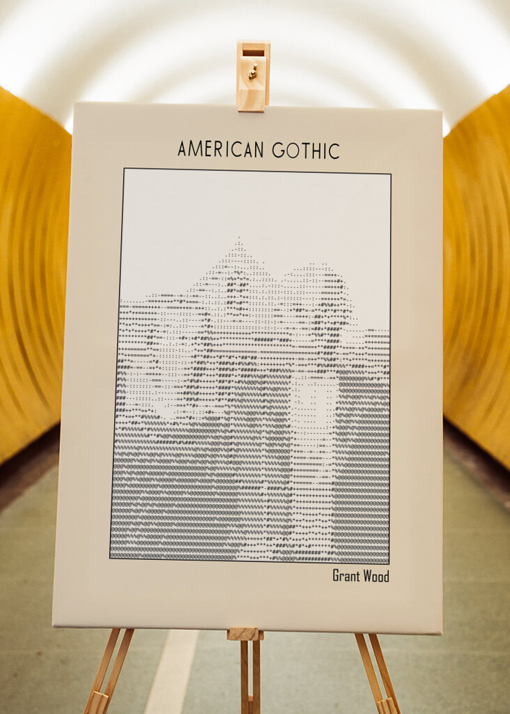 Ascii Art Minimalist – American Gothic – Grant Wood – Classic Painting