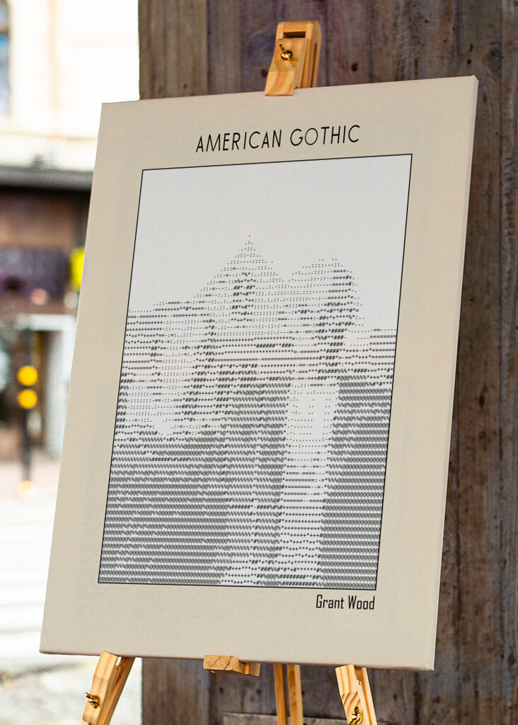 Ascii Art Minimalist – American Gothic – Grant Wood – Classic Painting
