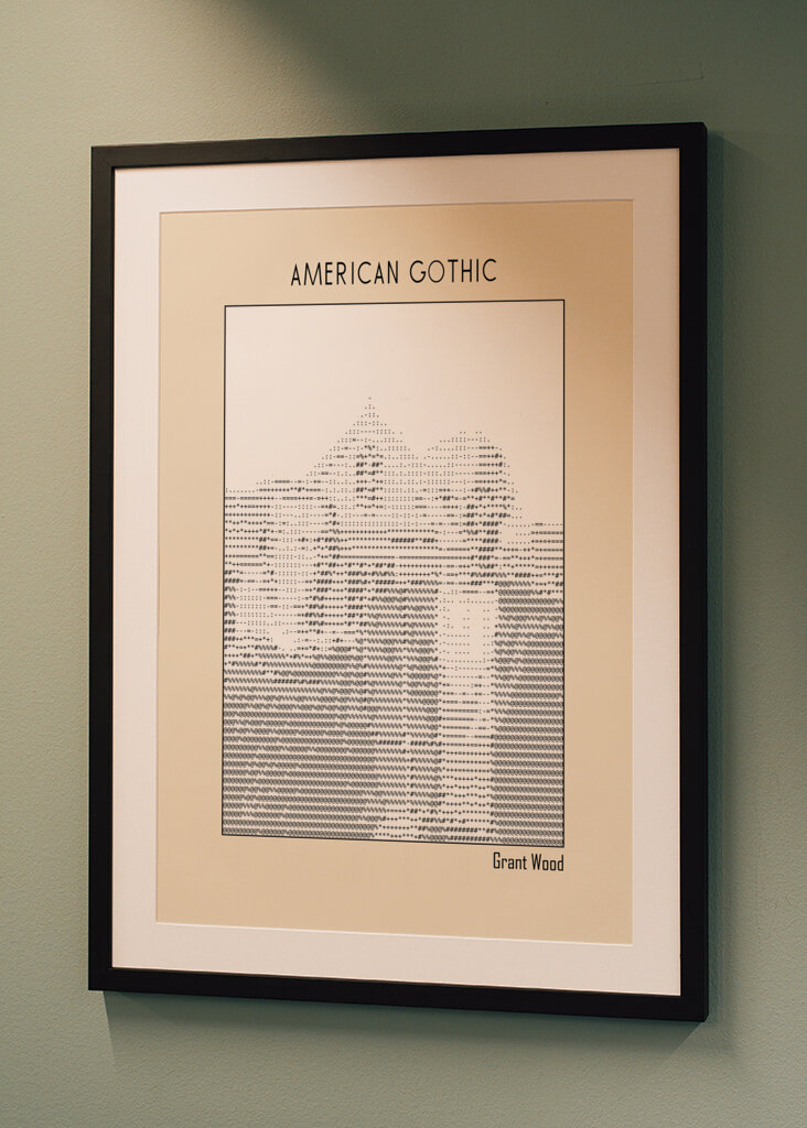 Ascii Art Minimalist – American Gothic – Grant Wood – Classic Painting