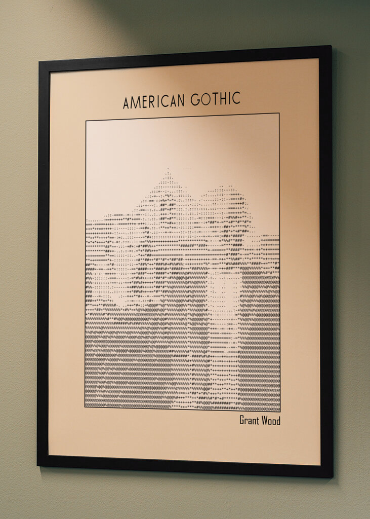 Ascii Art Minimalist – American Gothic – Grant Wood – Classic Painting