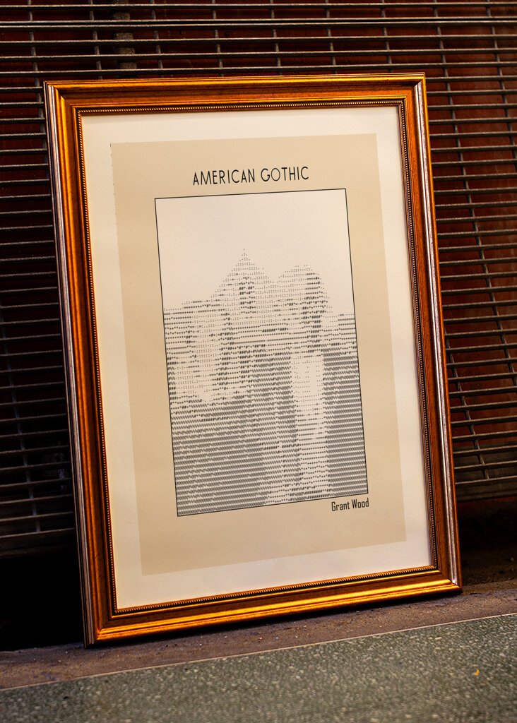 Ascii Art Minimalist – American Gothic – Grant Wood – Classic Painting