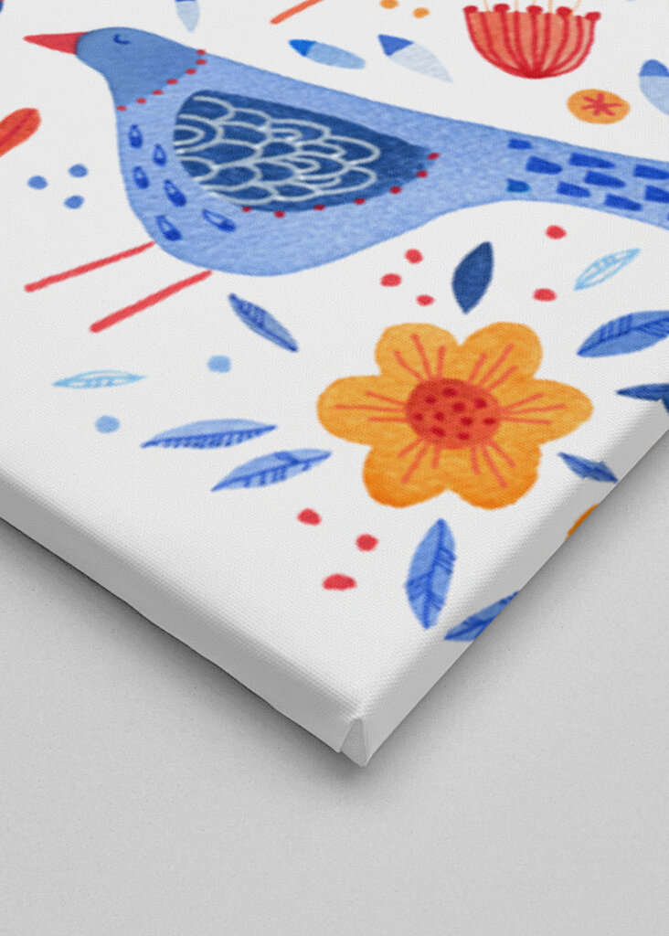 Birds In A Garden Of Flowers Red Yellow Blue