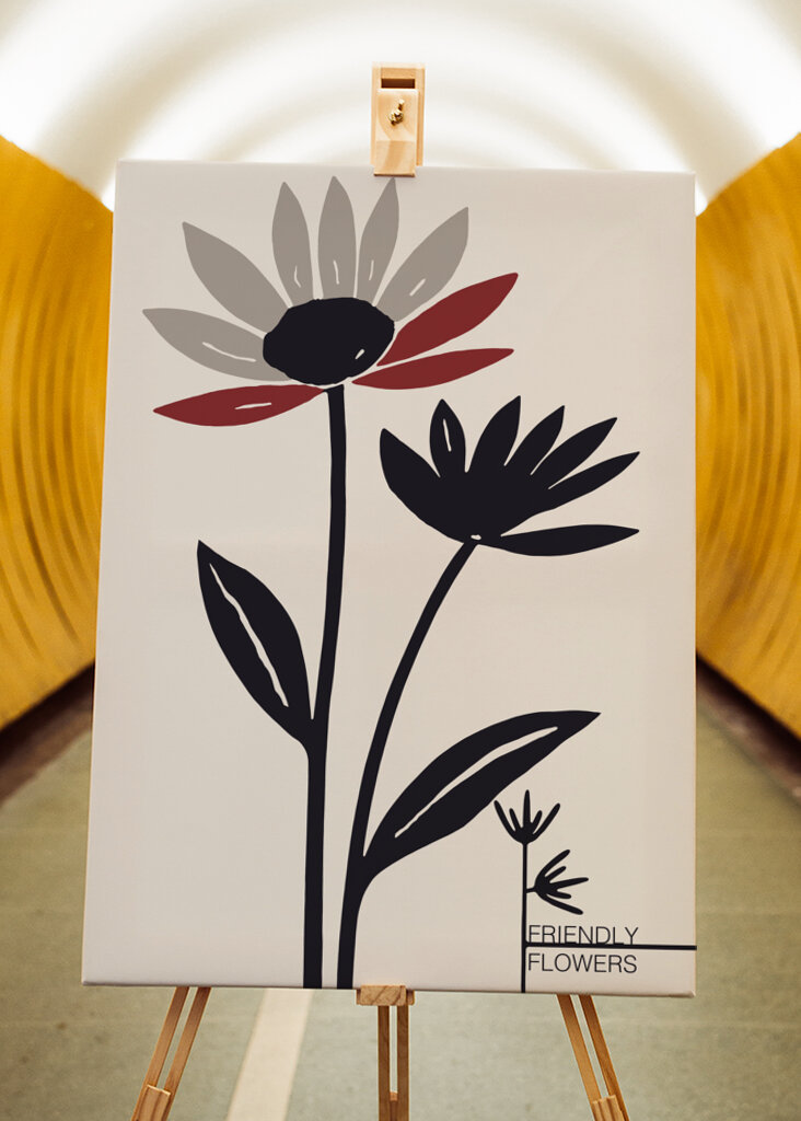 Abstract Flowers With Red And Gray Petals