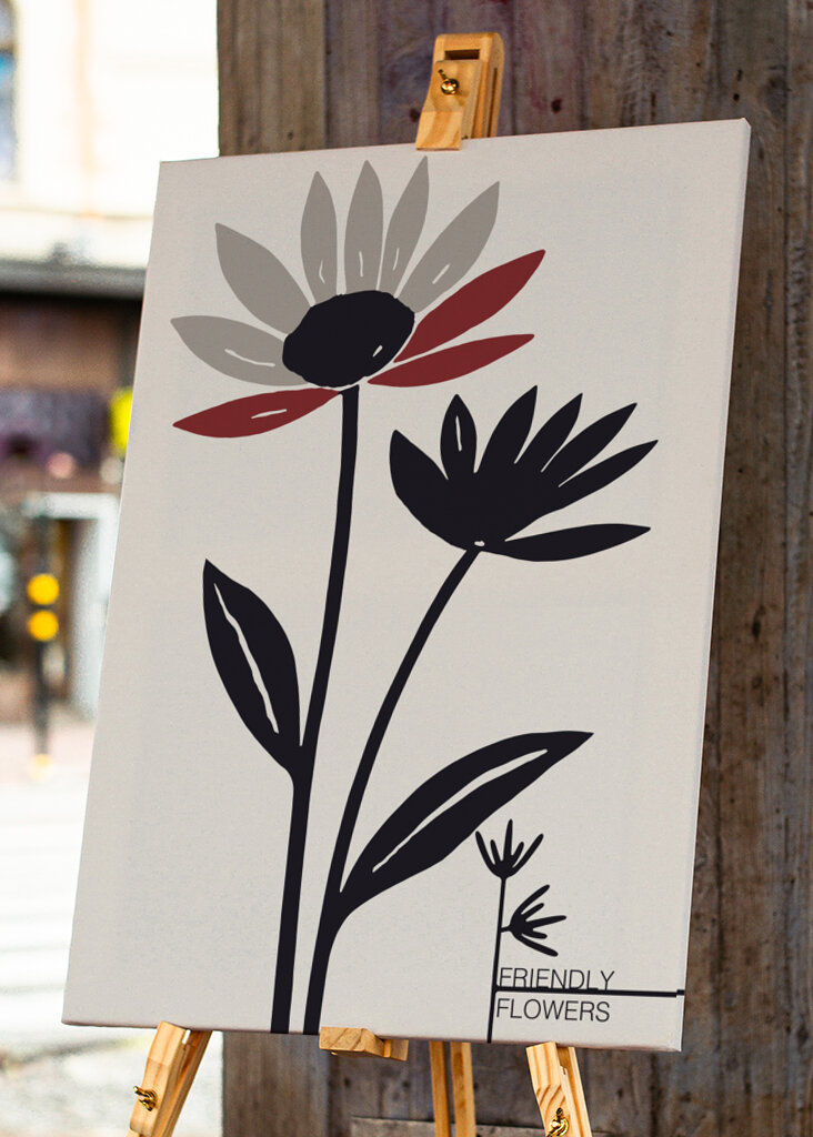 Abstract Flowers With Red And Gray Petals
