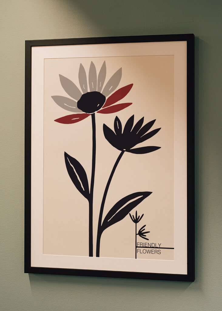 Abstract Flowers With Red And Gray Petals