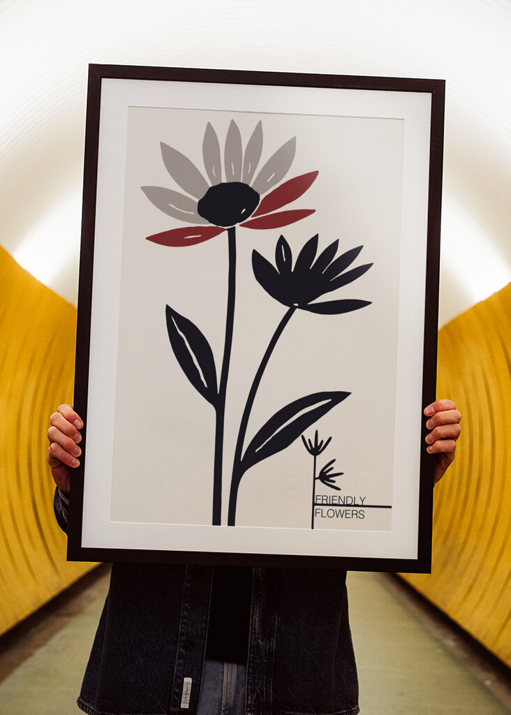 Abstract Flowers With Red And Gray Petals