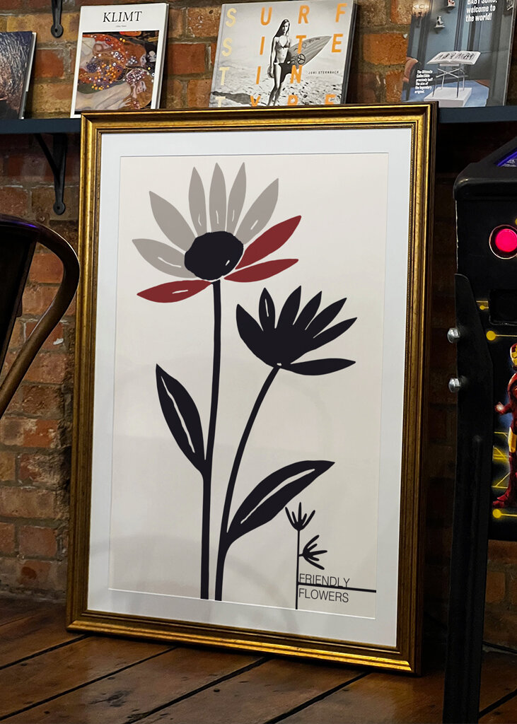 Abstract Flowers With Red And Gray Petals