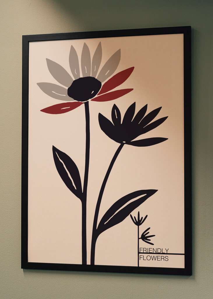 Abstract Flowers With Red And Gray Petals