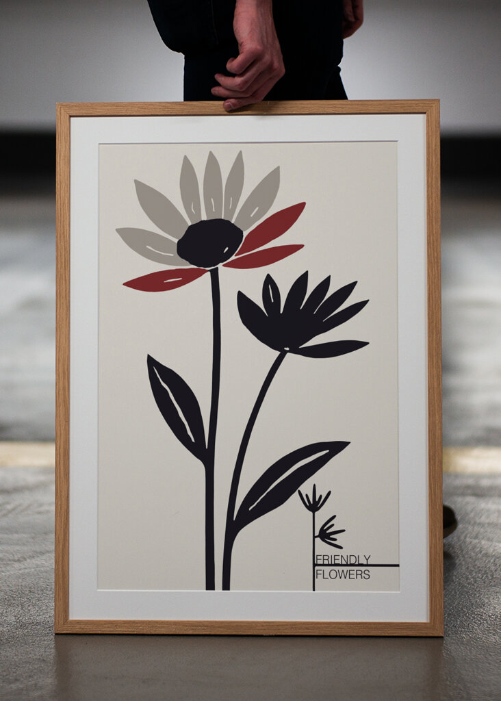 Abstract Flowers With Red And Gray Petals