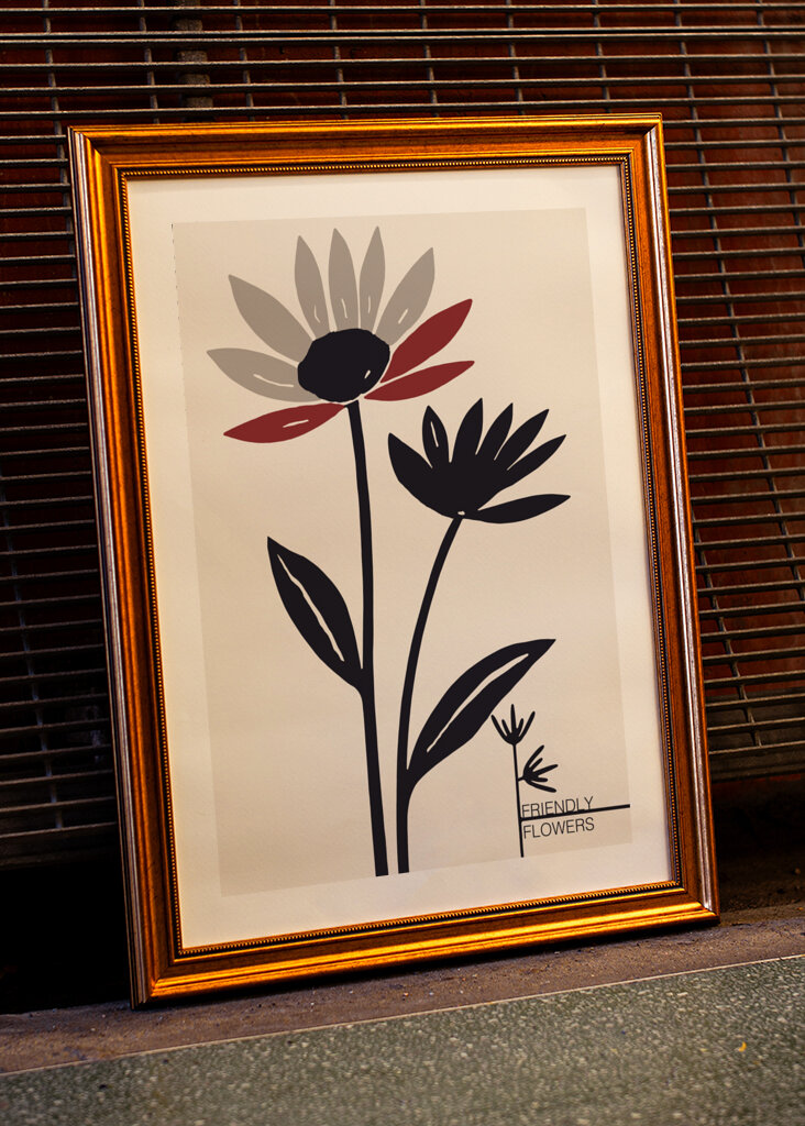Abstract Flowers With Red And Gray Petals