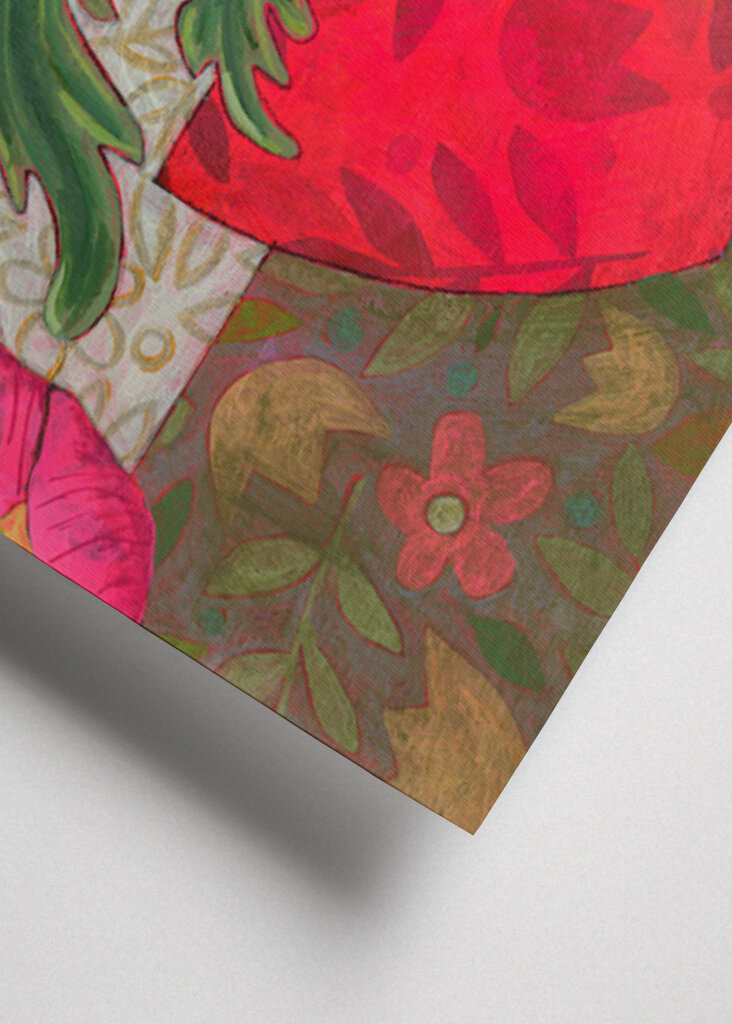 Colorful Poppies In A Red Vase