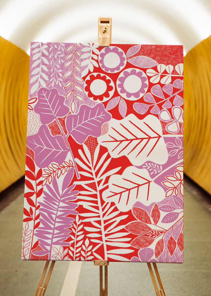 Modern Botanical  Lavender &amp; Red