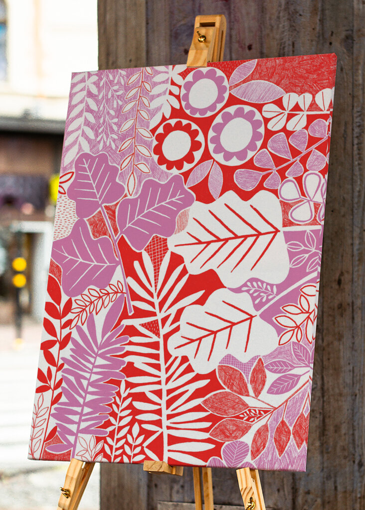 Modern Botanical  Lavender &amp; Red