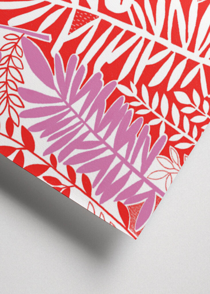 Modern Botanical  Lavender &amp; Red