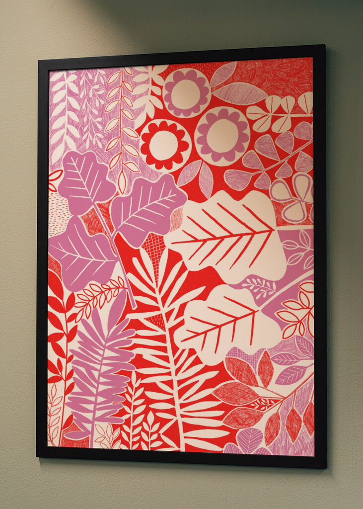 Modern Botanical  Lavender &amp; Red