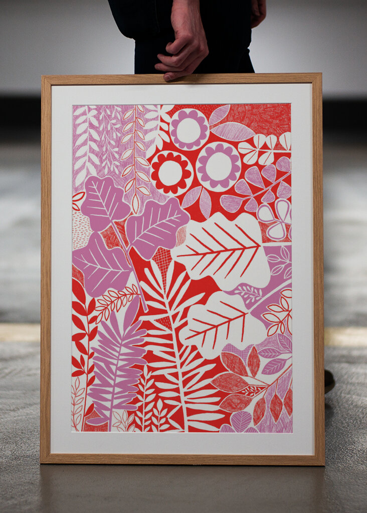 Modern Botanical  Lavender &amp; Red