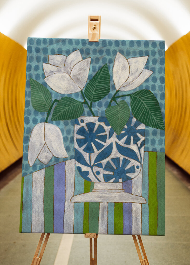 White Flowers In A Patterned Vase