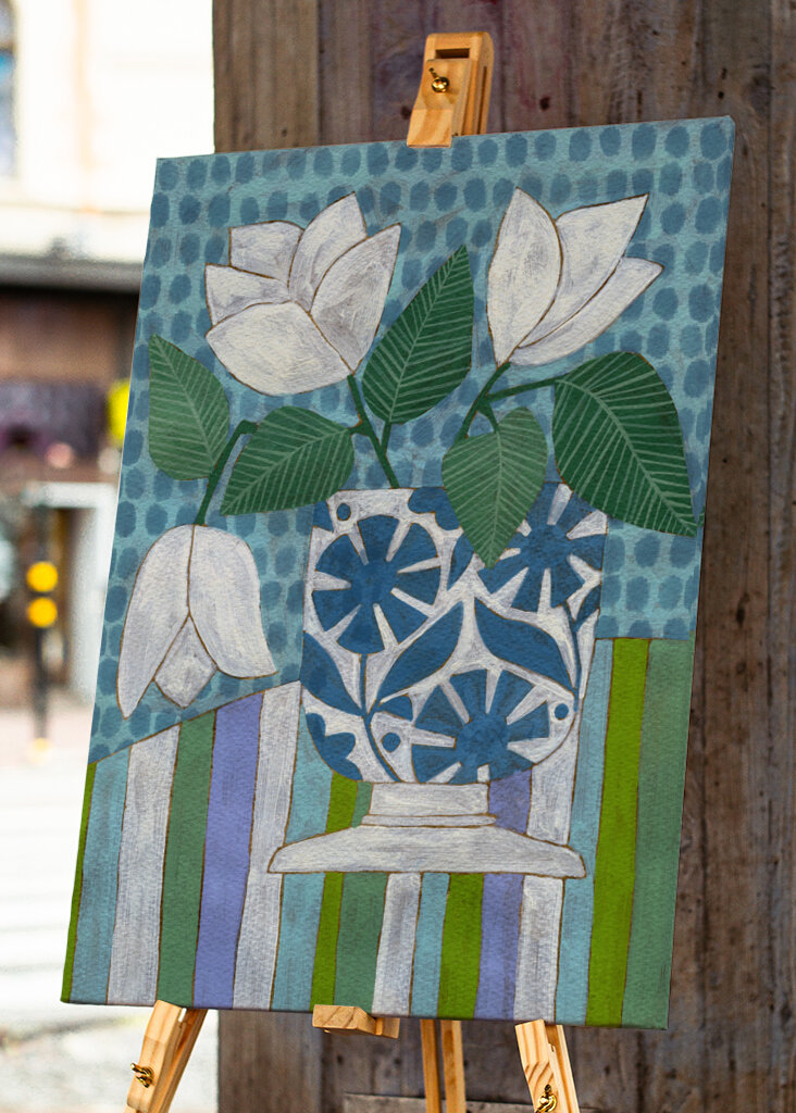 White Flowers In A Patterned Vase