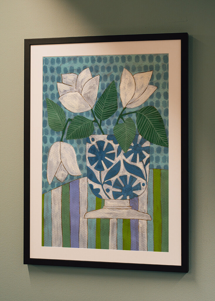 White Flowers In A Patterned Vase