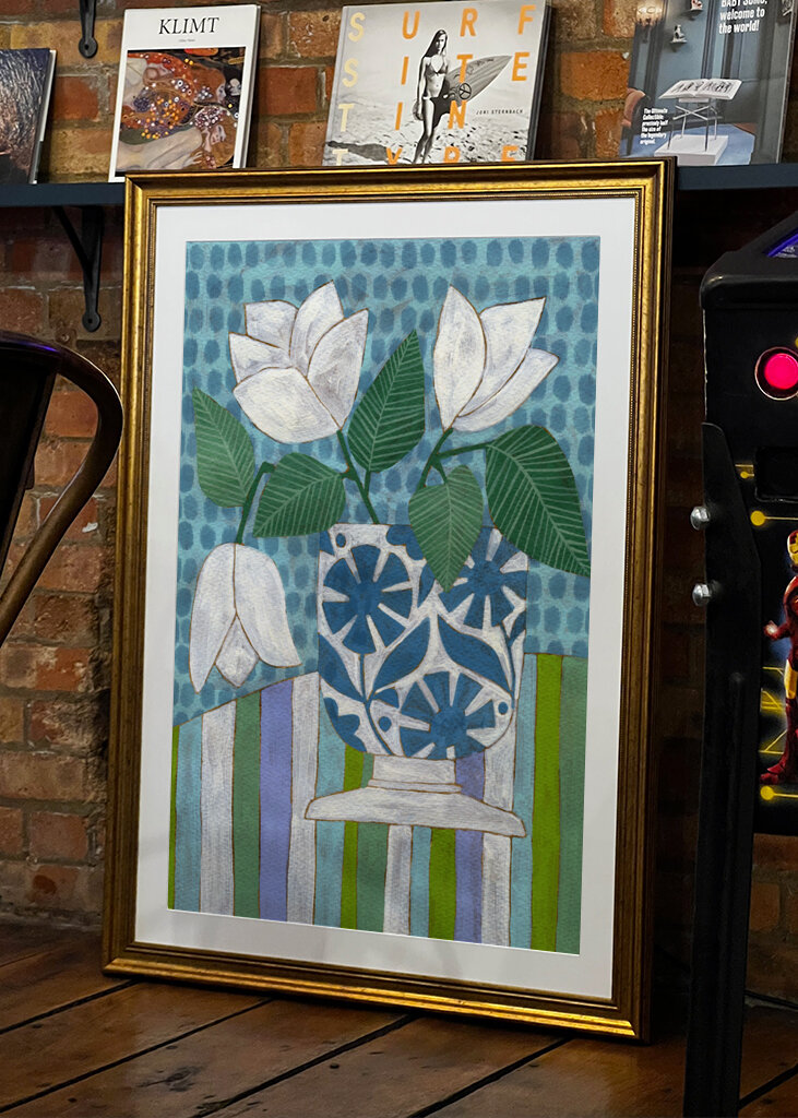 White Flowers In A Patterned Vase