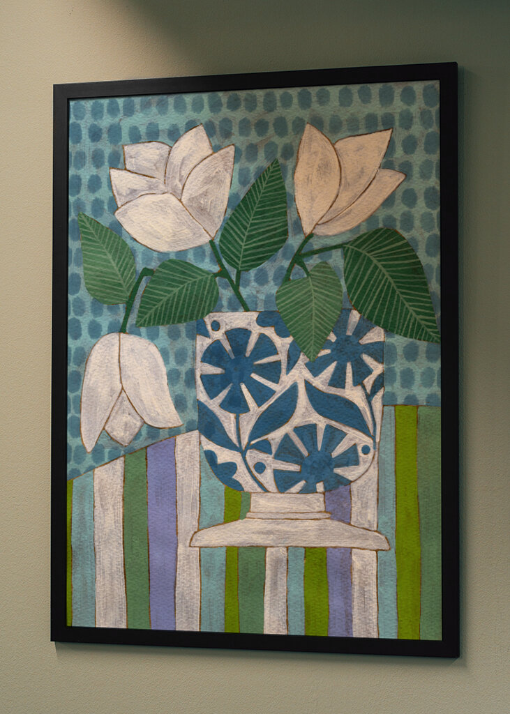 White Flowers In A Patterned Vase