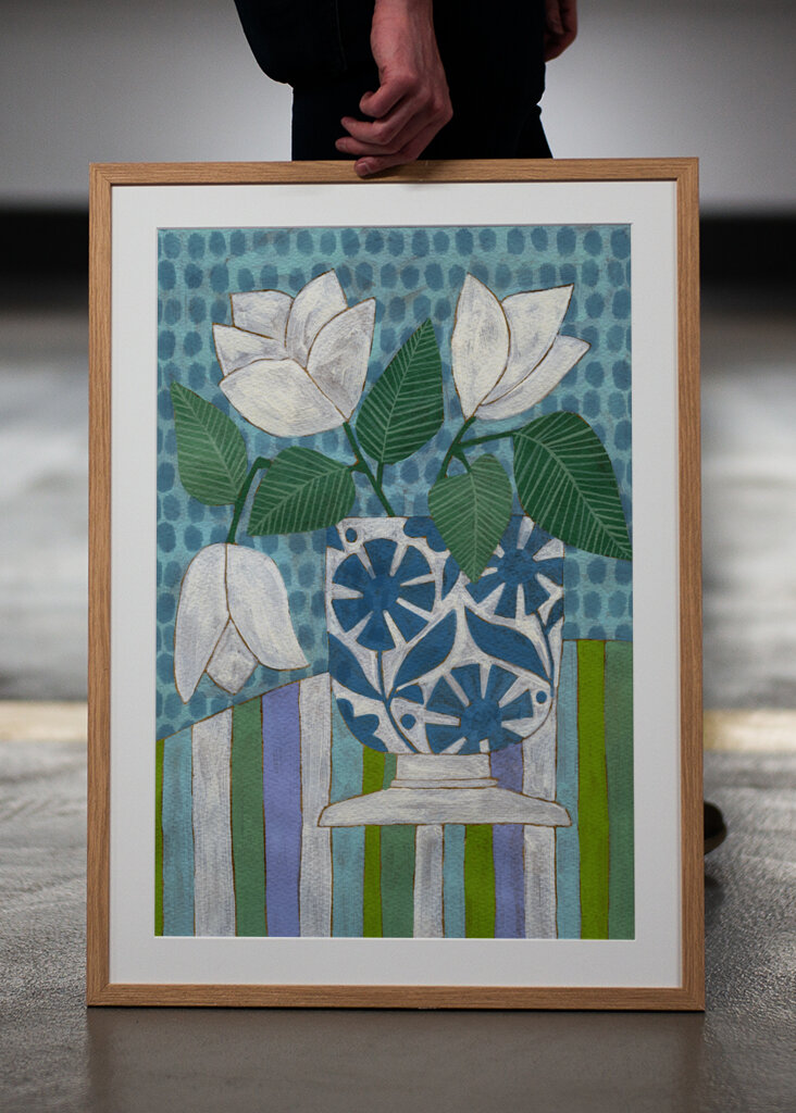 White Flowers In A Patterned Vase