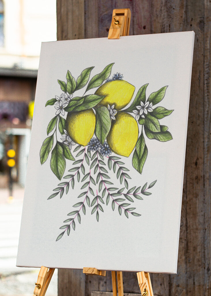 Lemons and Green leaves with Delicate White Blossoms