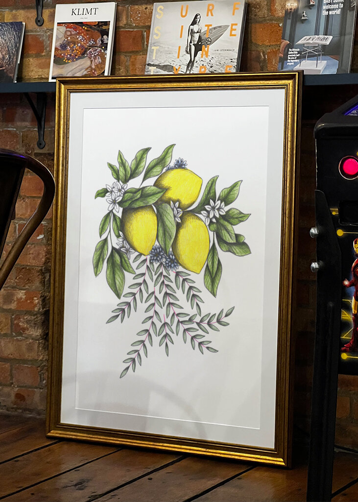 Lemons and Green leaves with Delicate White Blossoms