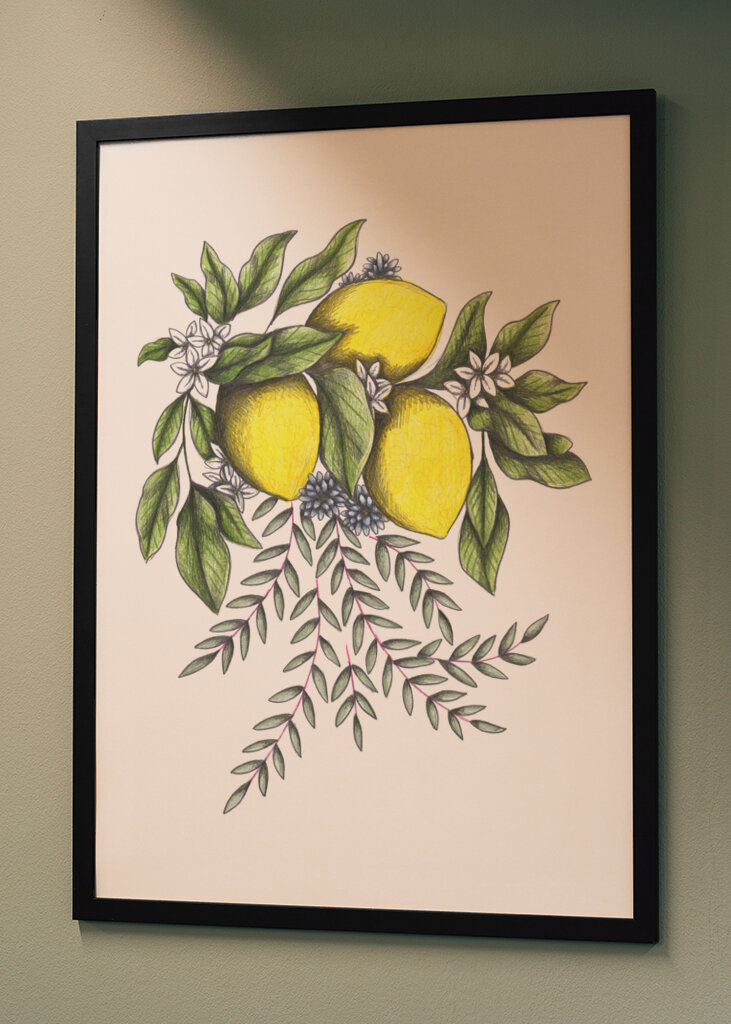 Lemons and Green leaves with Delicate White Blossoms