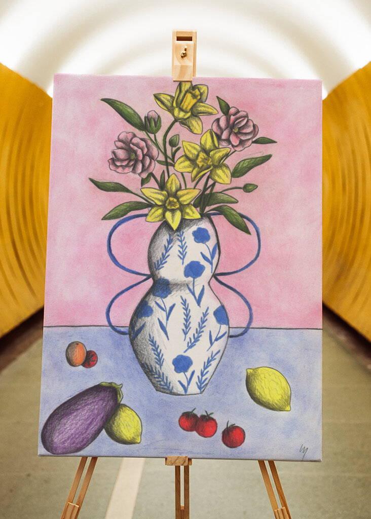 Floral Vase with Yellow and Pink Flowers
