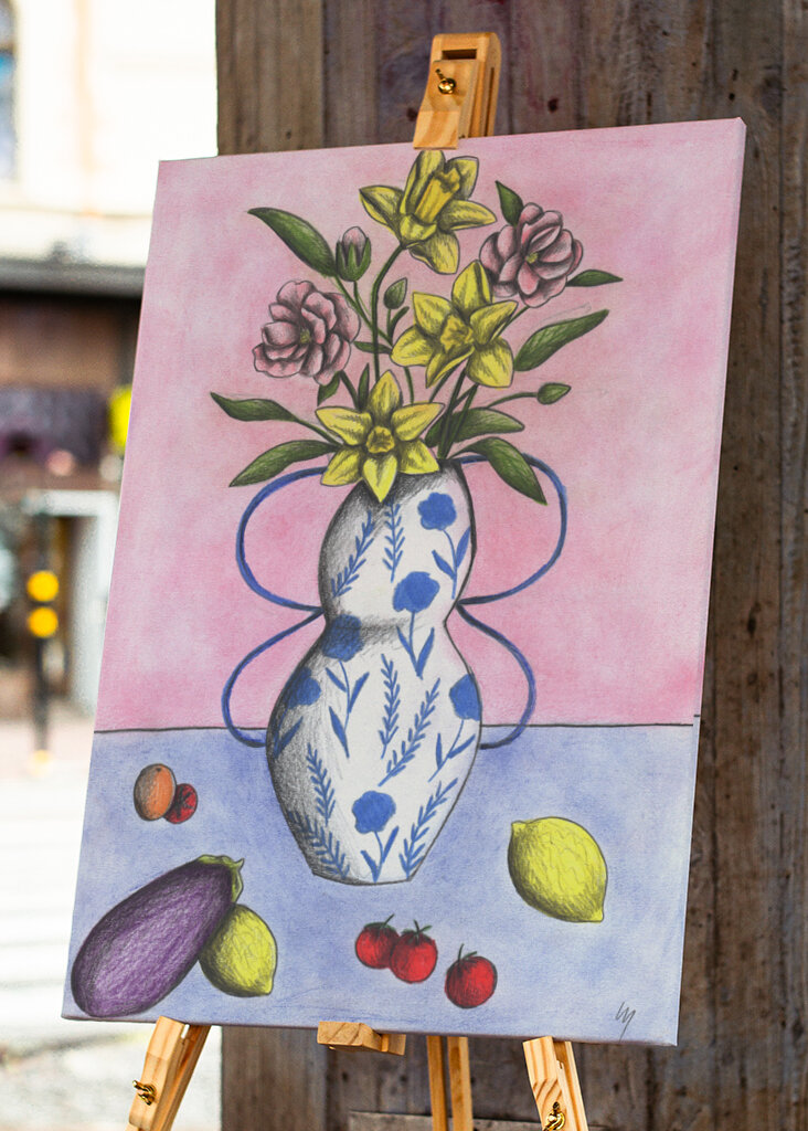 Floral Vase with Yellow and Pink Flowers