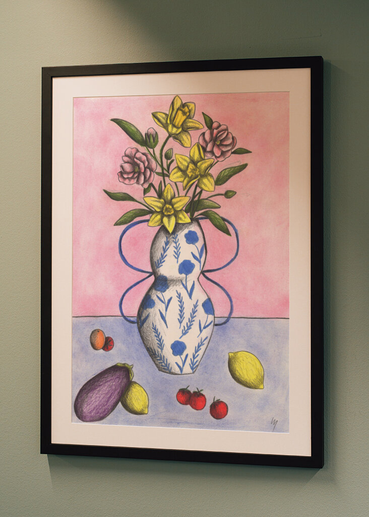 Floral Vase with Yellow and Pink Flowers