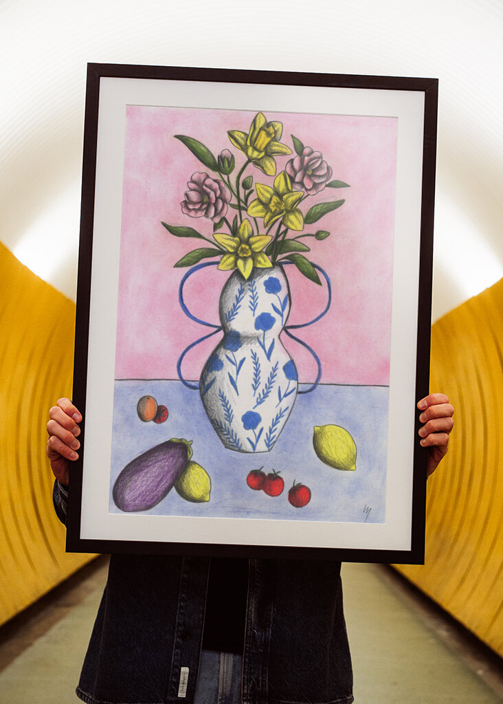 Floral Vase with Yellow and Pink Flowers