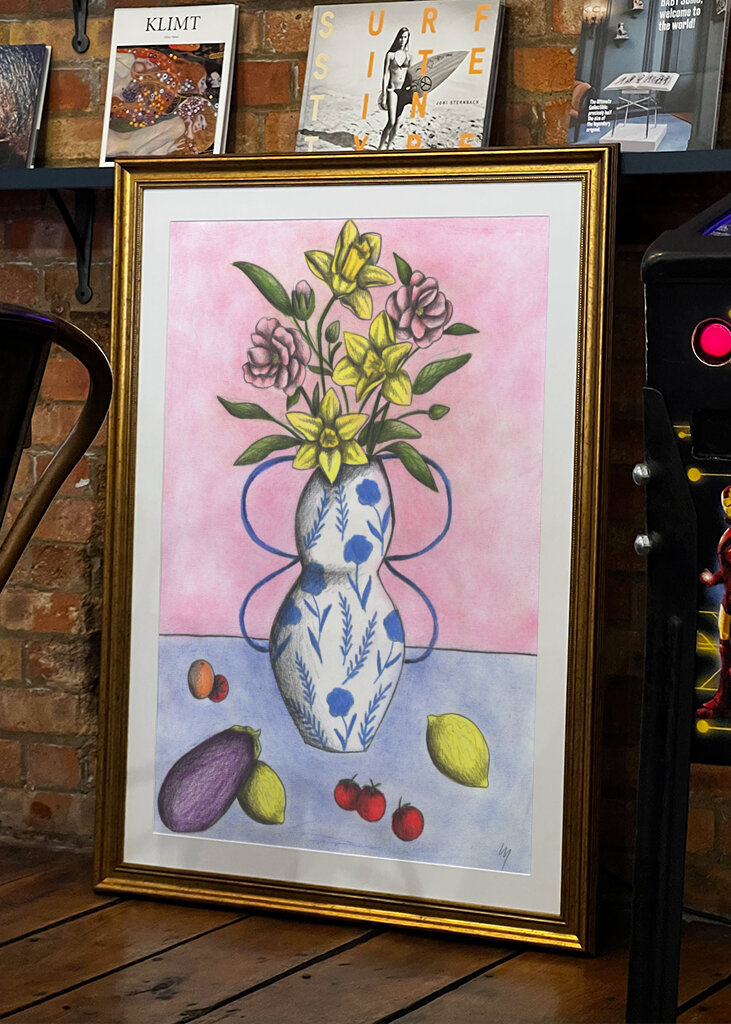 Floral Vase with Yellow and Pink Flowers
